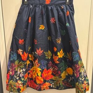 Modcloth Navy Multicolor Leaf A-Line Skirt
